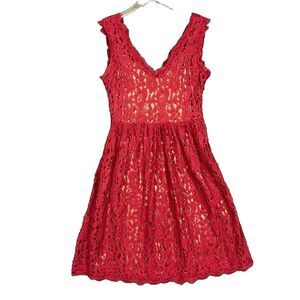 Greylin Dress Womens Small Red Lace Overlay Gold‎ Slip Sleeveless Anthropologie